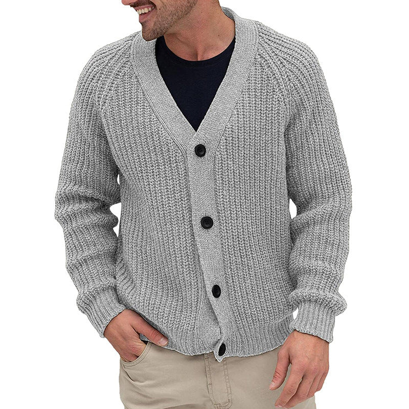Herren Strickjacke Grobmaschen Elegante Knöpfe