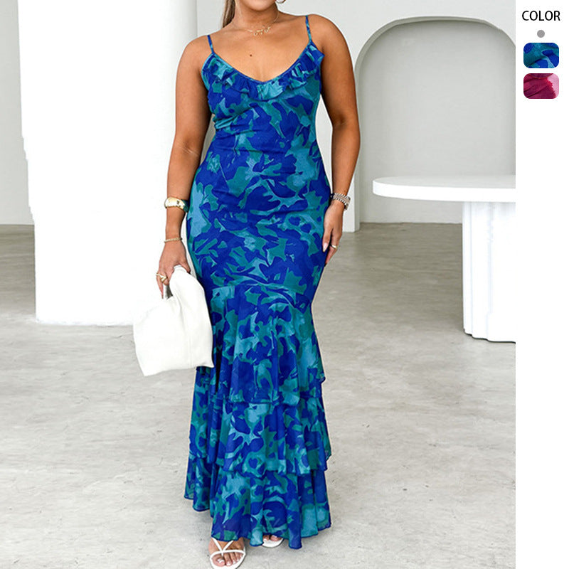 Damen Maxikleid Voluminöser Rock Rüschen Detalle Eveloria - Eveloria