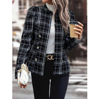 Damen Karierte Blazerjacke mit Knöpfen weiß Eveloria