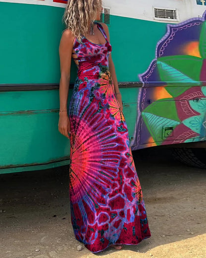 Eveloria Damen Maxi-Kleid Spitze Tie-Dye-Print