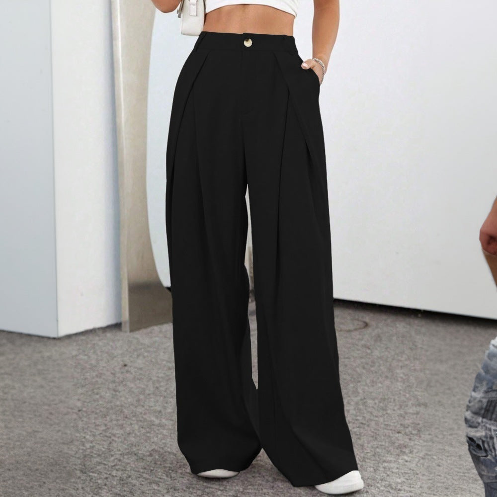 Damen High-Waist Palazzo-Hose mit Falten und Knopf