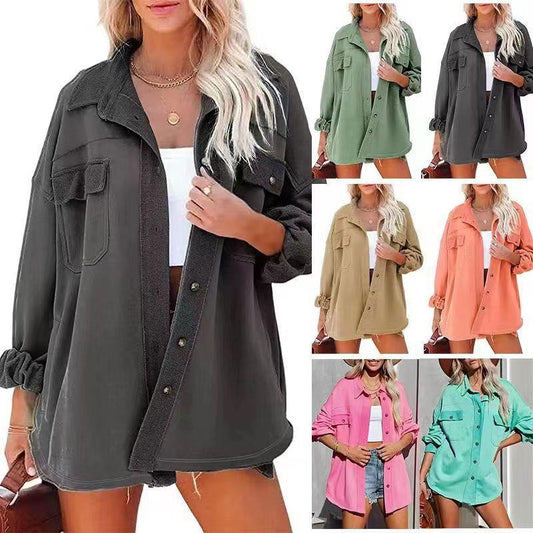 Damen Oversized-Hemdjacke aus Baumwolle mit Taschen und modernem - Eveloria
