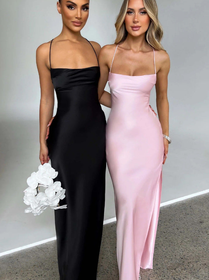 Damen Maxikleid Hochhängender Schlitz Schmales Trägerdesign