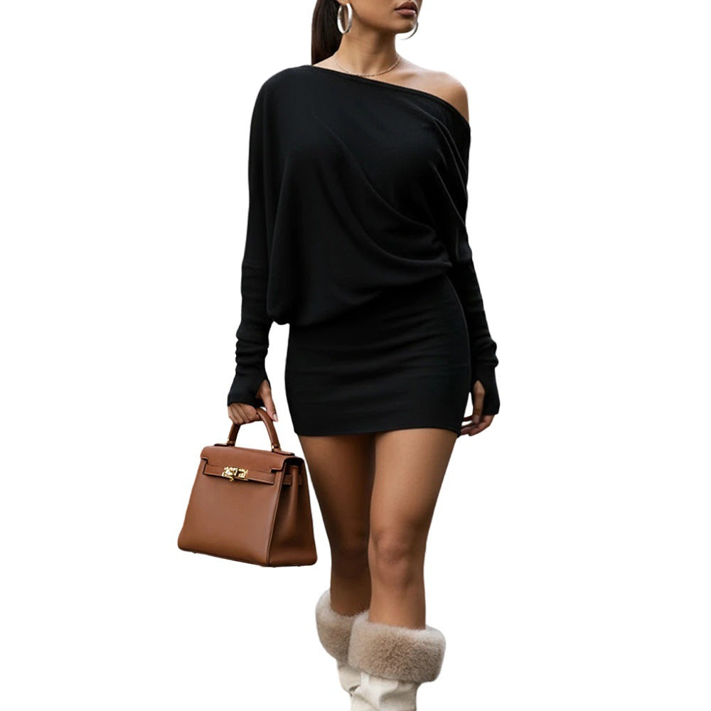 Damen Minikleid Ein-Schulter-Design Fließender Schnitt Eveloria