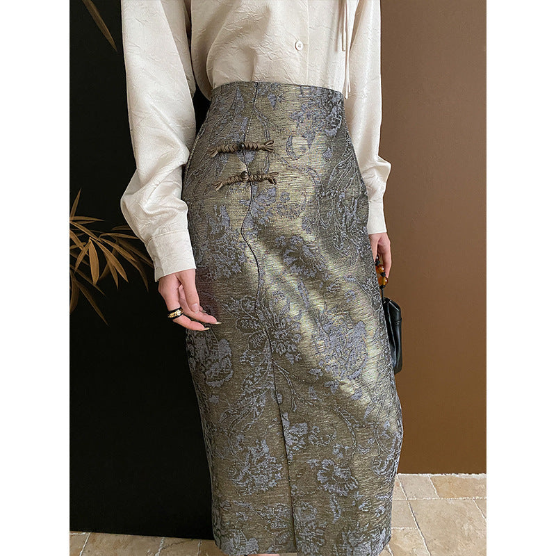Damen Maxirock Floral Muster Seitenschlitz
