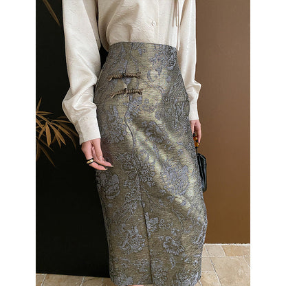 Damen Midirock Floral mit Seitenschlitz