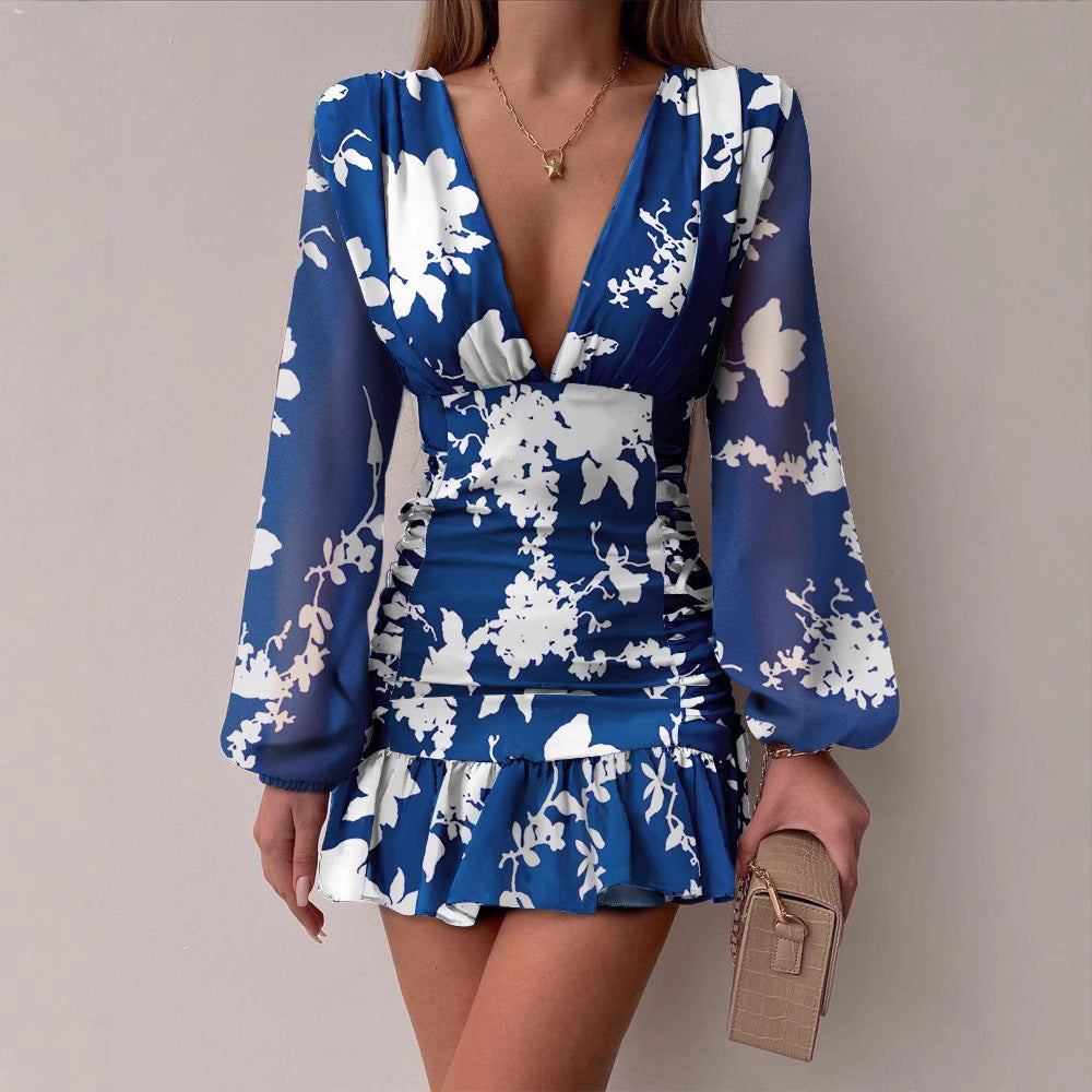 Damen Minikleid mit V-Ausschnitt und Puffärmeln schimmernd Eveloria - Eveloria