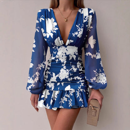 Damen Minikleid mit V-Ausschnitt und Puffärmeln schimmernd Eveloria - Eveloria