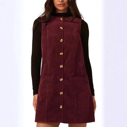 Damen Cordkleid Knielang Mit Taschen Eveloria