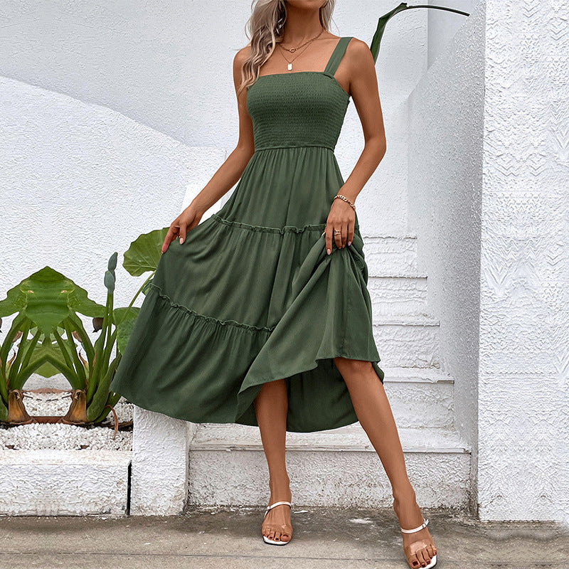 Damen Midikleid Luftige Rüschung Taillierter Schnitt Eveloria