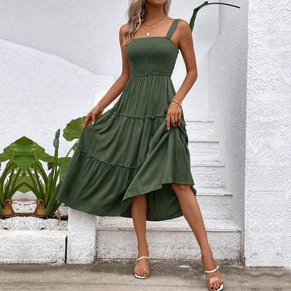 Damen Midikleid Luftige Rüschung Taillierter Schnitt Eveloria