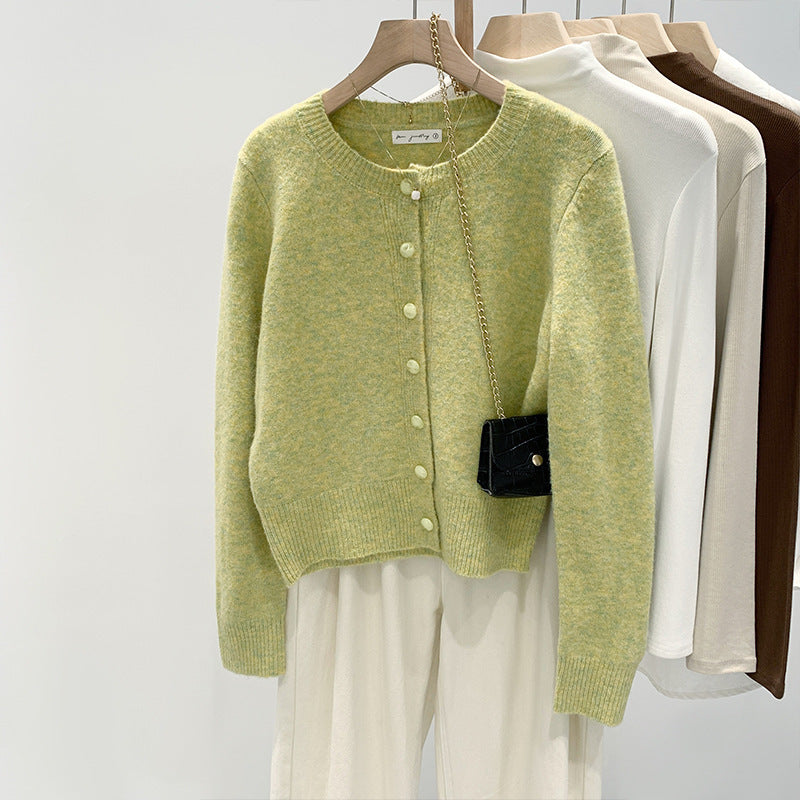 Damen Strickjacke Feinrib mit Knöpfen Beige