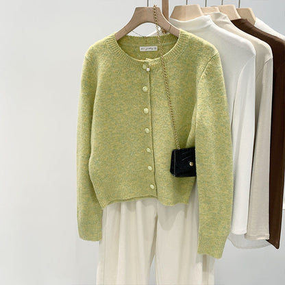 Damen Strickjacke Feinrib mit Knöpfen Beige