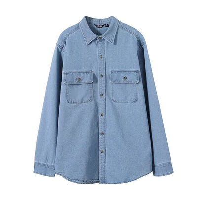 Damen Denim Hemdbluse mit Brusttaschen Blau