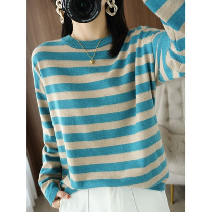 Damen Strickpullover Lässig Breitgestreift Eveloria