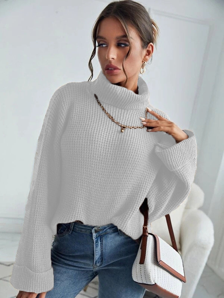 Damen Strickpullover Hohler Kragen Strukturierte Ärmel