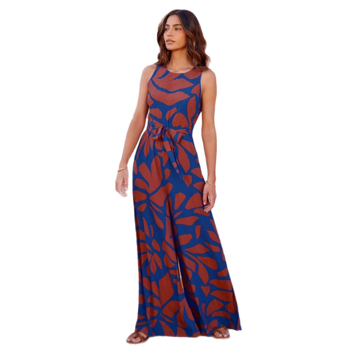 Damen Maxikleid Floral mit Bindegürtel Elegant