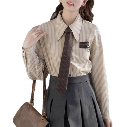 Damen Bluse Gestreift Klassisch Moderner Kragen Weiß