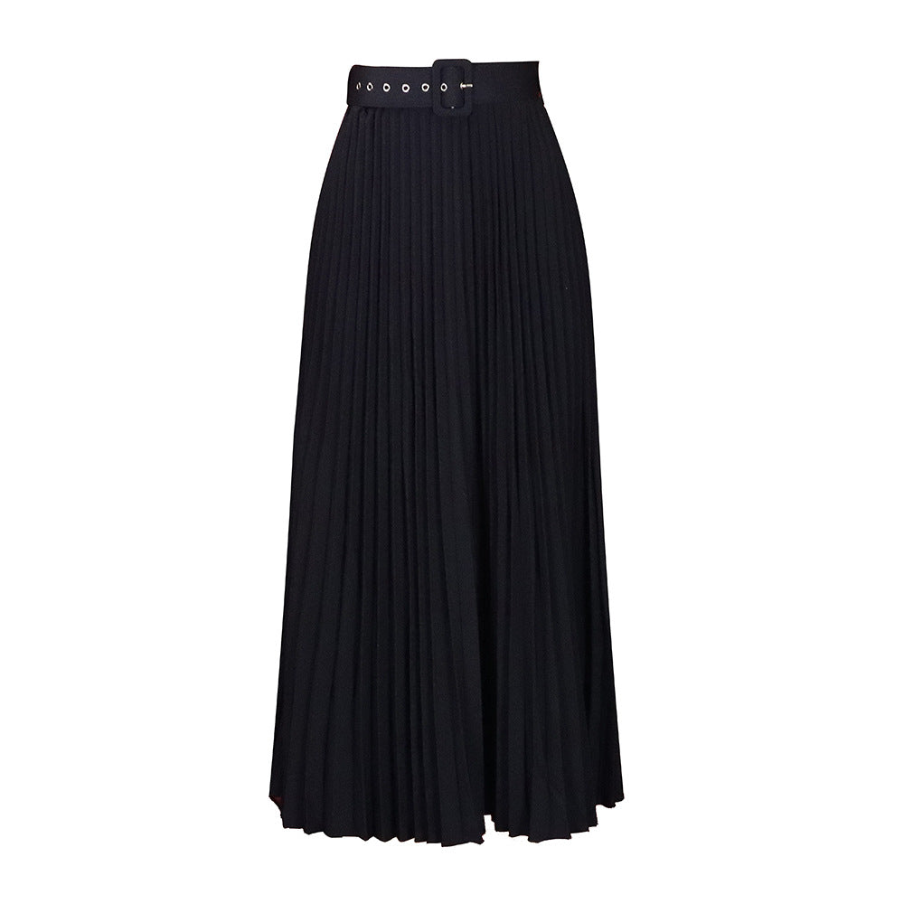 Damen Maxi-Rock Plissee mit Gürtel Eveloria