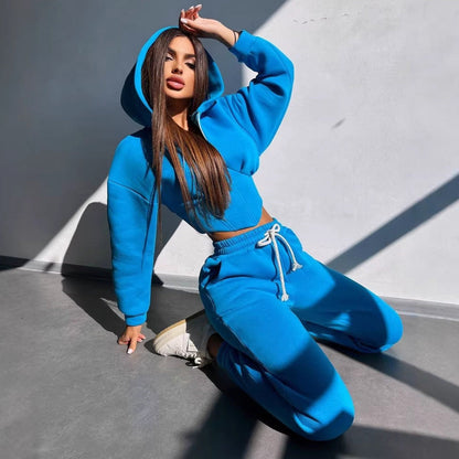 Damen Sportoutfit Cropped Jacke Jogginghosen Eveloria
