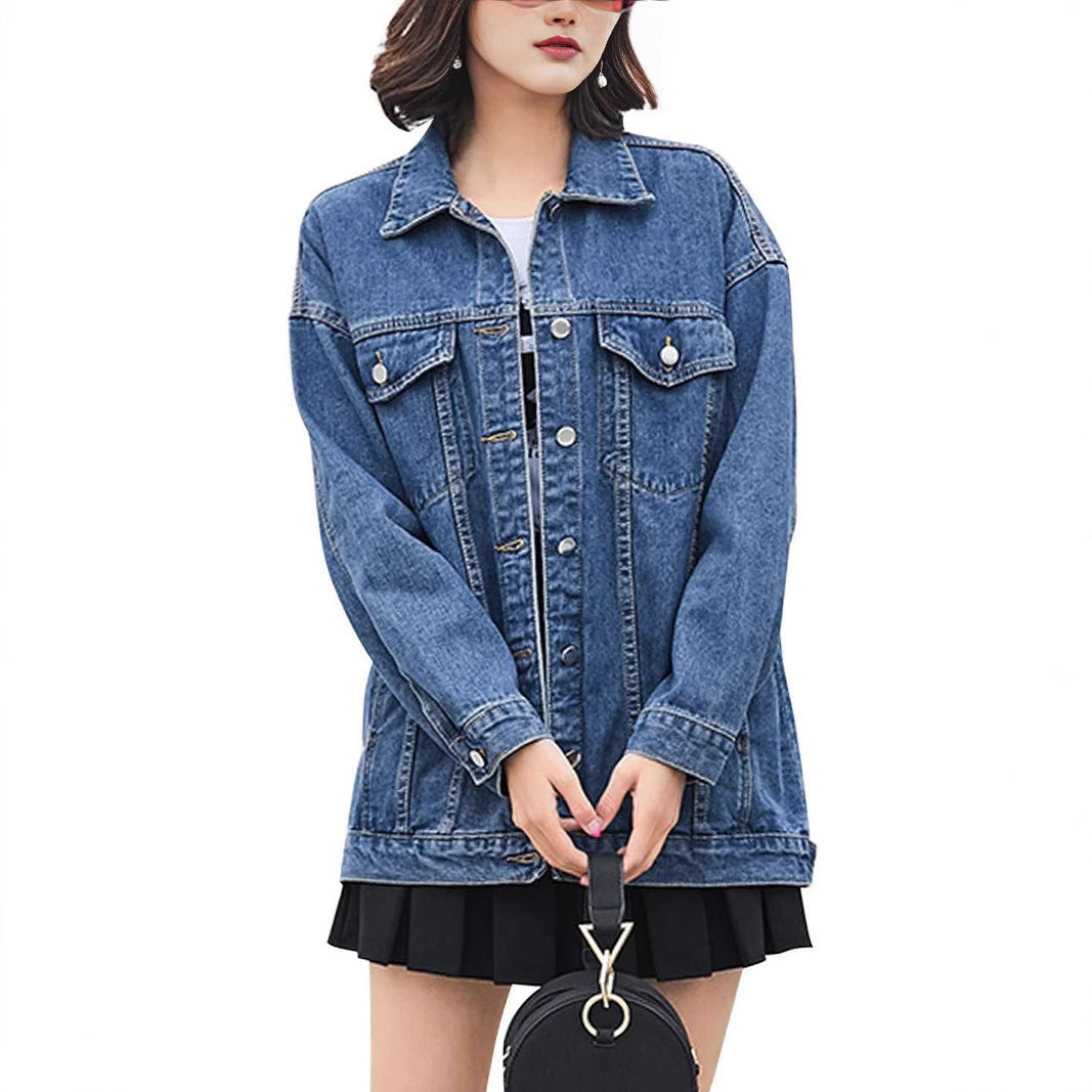 Eveloria Damen Oversized Denimjacke Dekorativen Druckknöpfen