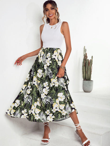 Damen Maxirock Floralmuster Schwingender Saum Eveloria