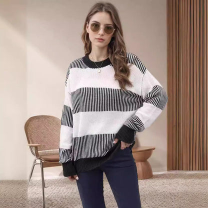 Damen Strickpullover Breite Streifen Weiter Schnitt Eveloria
