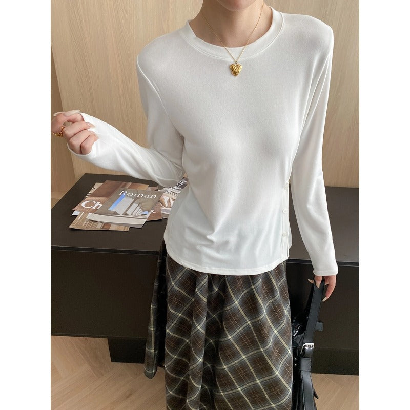 Damen Langarmshirt mit Knopfdetails Seitenöffnung Eveloria