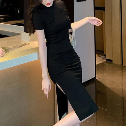 Eveloria Damen Bodycon-Kleid Kurzärmelig Hochschlitz