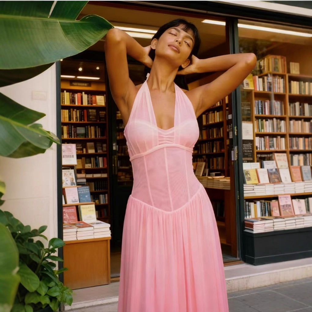 Damen Maxi-Kleid Neckholder Design Fließend Eveloria