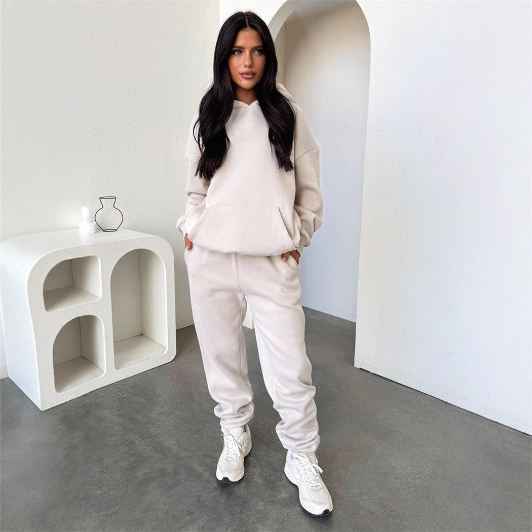 Damen Sportliches Loungewear-Set mit Kapuze elastisch Schwarz Eveloria - Eveloria