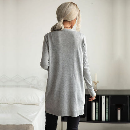 Damen Strickjacke mit Taschen und Struktur Oberfläche