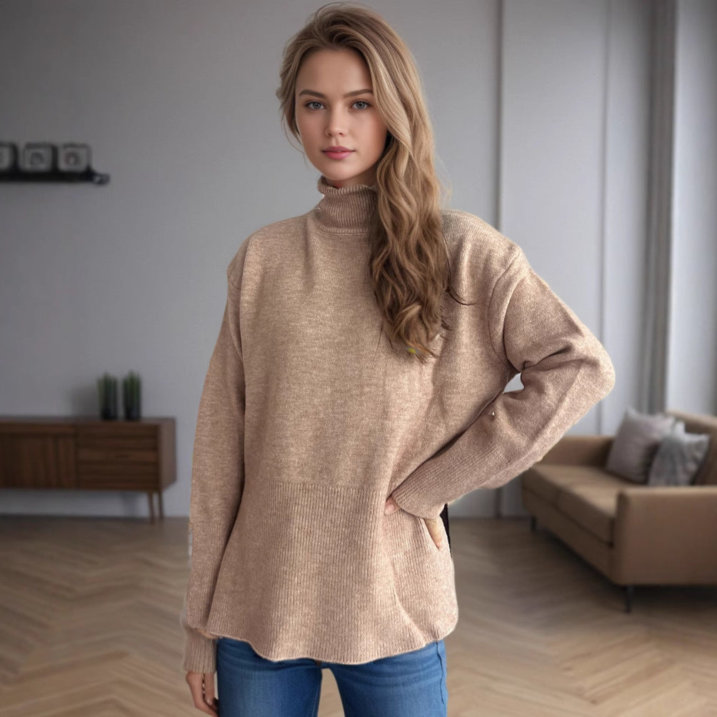 Damen Pullover Mit Hochem Kragen Und Seitentaschen Eveloria