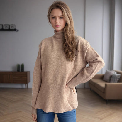 Damen Pullover Mit Hochem Kragen Und Seitentaschen Eveloria