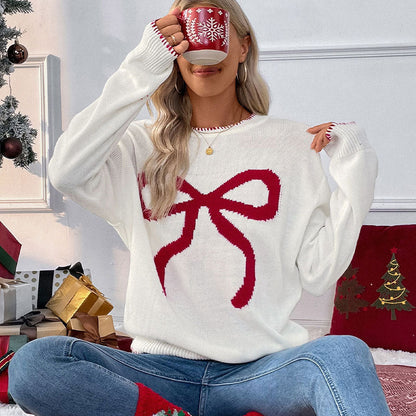 Damen Strickpullover Festlich Schleifenmotiv Lässig Eveloria