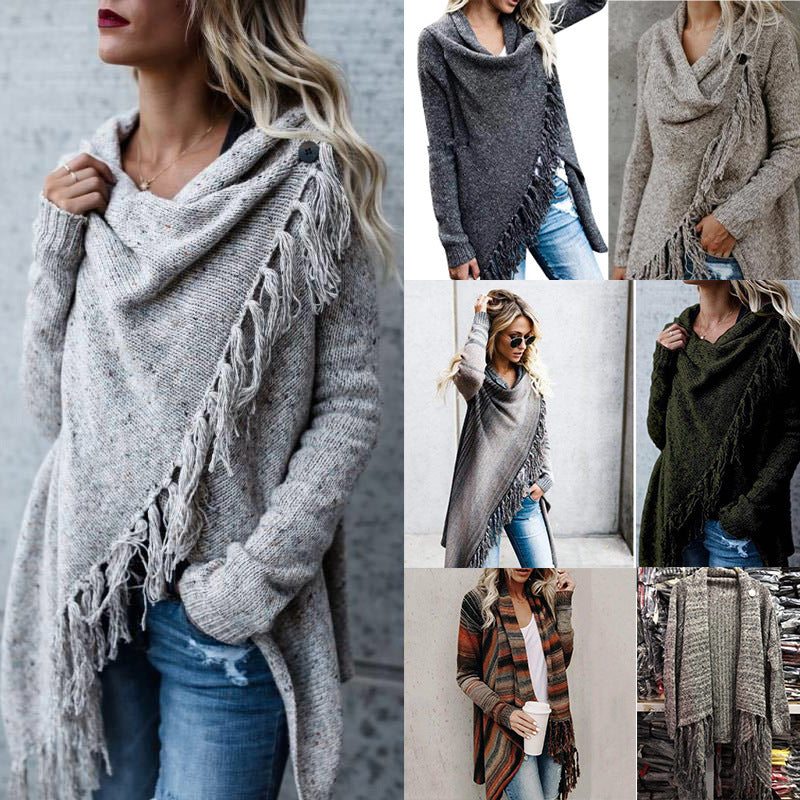 Damen Poncho mit Fransen Eveloria Gemütlich - Eveloria