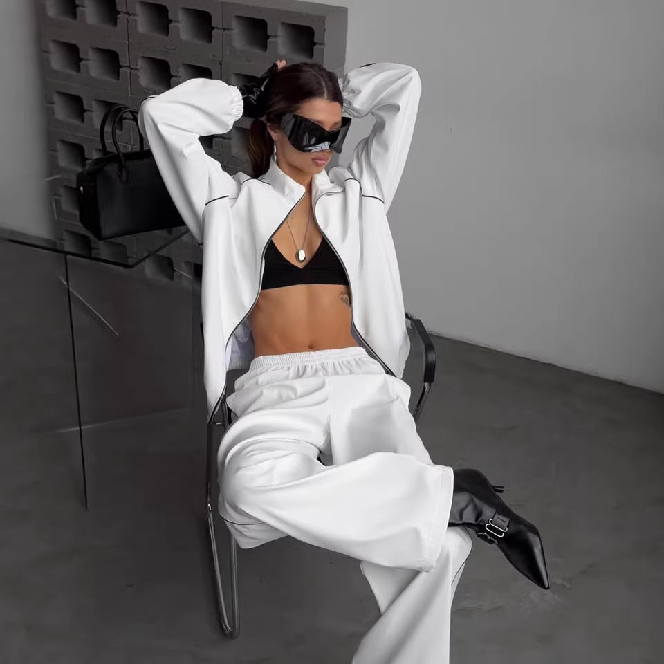 Damen Sportset Jacke und Hose Stretch Reißverschluss Schwarz Eveloria - Eveloria