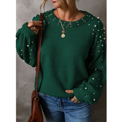 Damen Strickpullover Perlendetails Eveloria