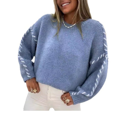 Damen Strickpullover Dekorative Ziernähte Eveloria