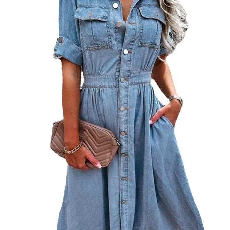 Damen Jeanskleid mit Taschen und Taillierung Elegant Eveloria
