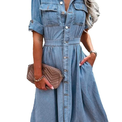 Damen Jeanskleid mit Taschen und Taillierung Elegant Eveloria