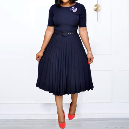 Damen Plissiertes Kleid Taillengürtel Elegantes Design