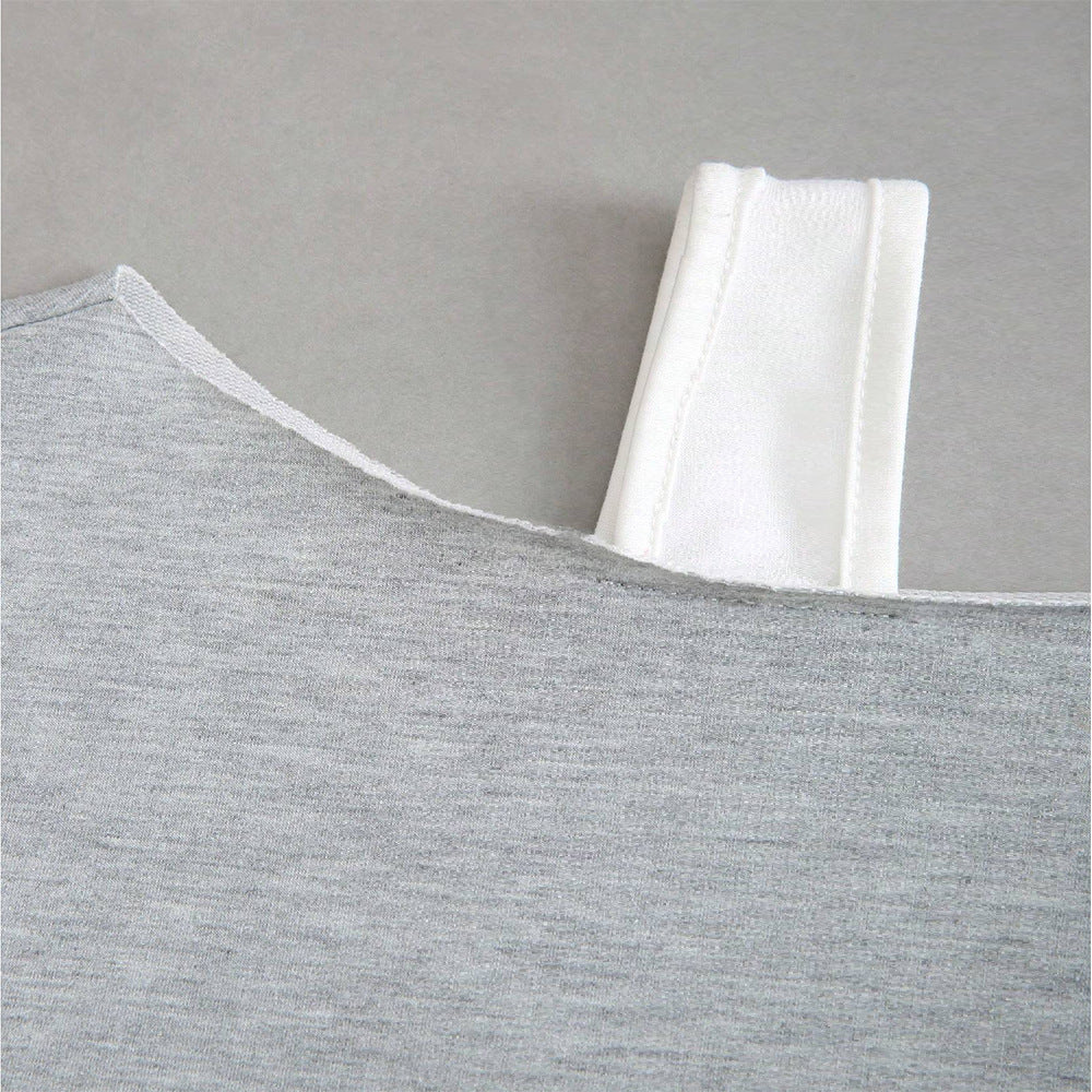 Damen Cropped Sweatshirt Asymmetrisch Voluminöse Ärmel Grau Eveloria