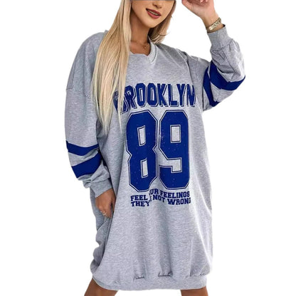 Damen Oversized Kleid mit Grafikdruck V-Ausschnitt Eveloria