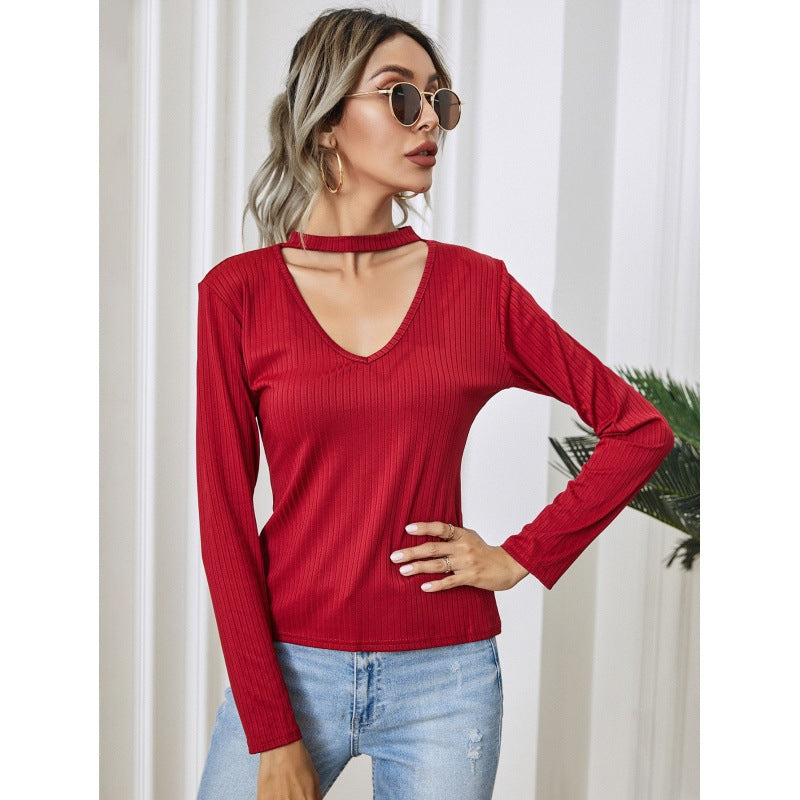 Damen Langarm Bodysuit V-Ausschnitt Schmal Eveloria