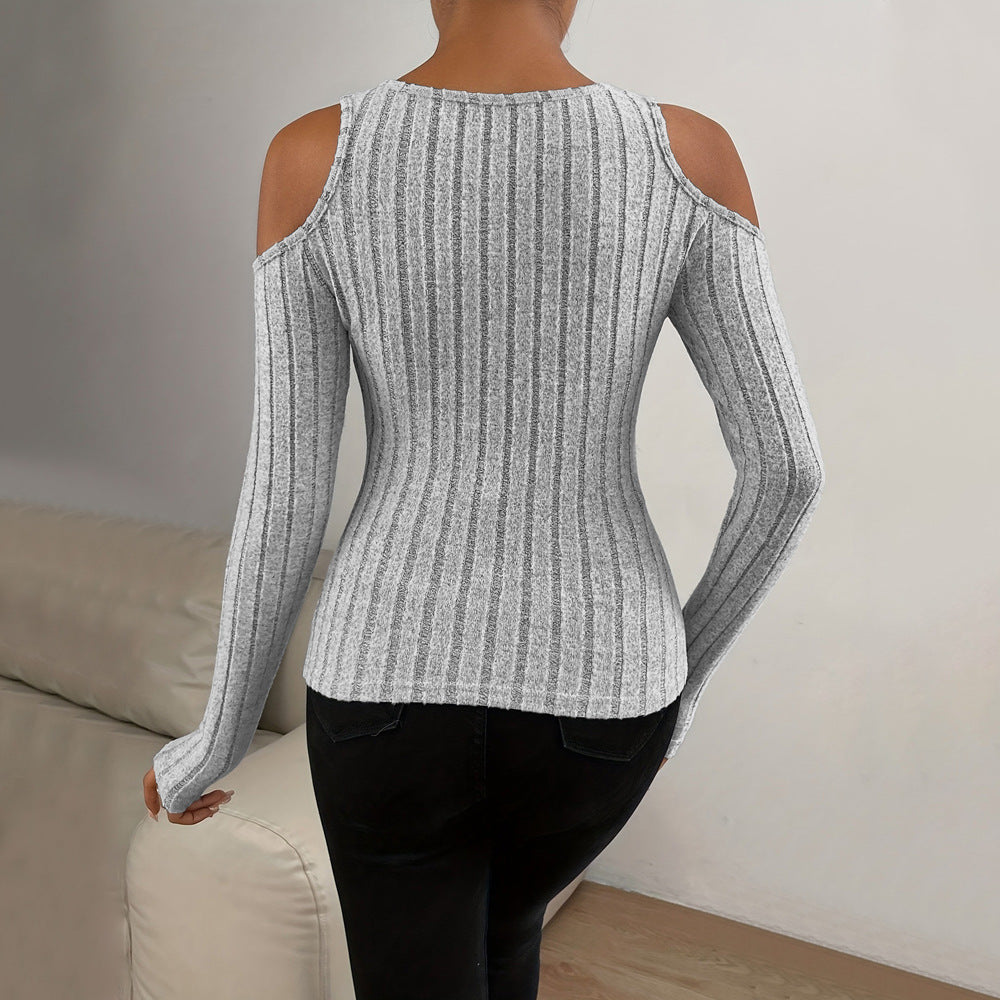 Damen Langarm- Strukturiert V-Ausschnitt Cut-Out-Details Eveloria