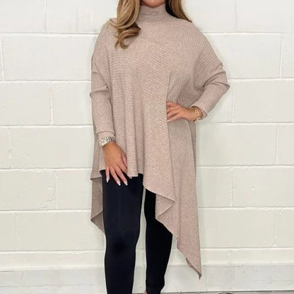 Damen Asymmetrisches Strickoberteil Hoher Kragen Moderner Schnitt