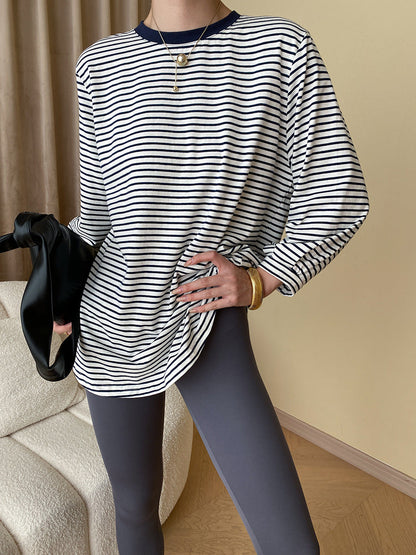 Damen Langarmshirt Gestreift Rundhalsausschnitt Bequem Eveloria