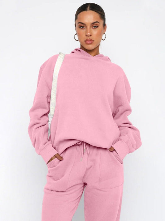 Damen Oversized Hoodie Jogger Set Sweatshirt Hose Grau - Norvielle