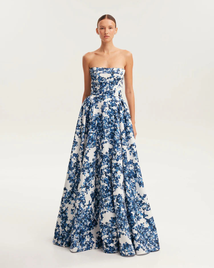 Damen Maxikleid Blütenmuster Schulterfrei Eveloria